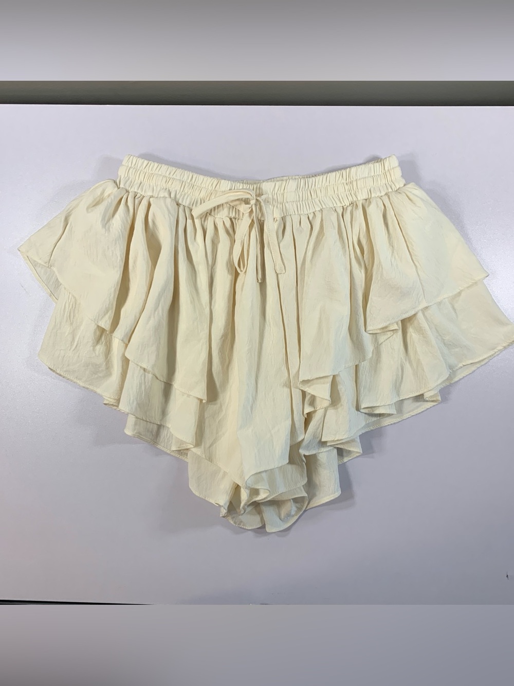 WestFade Ruffle Shorts Flowy Tiered Cream Boho Ballet Coquette Festival Fairy